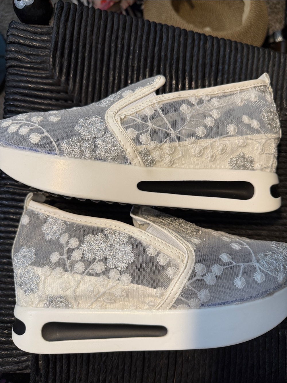 White Lace Slip-On Platform Sneakers - Picture 7 of 7